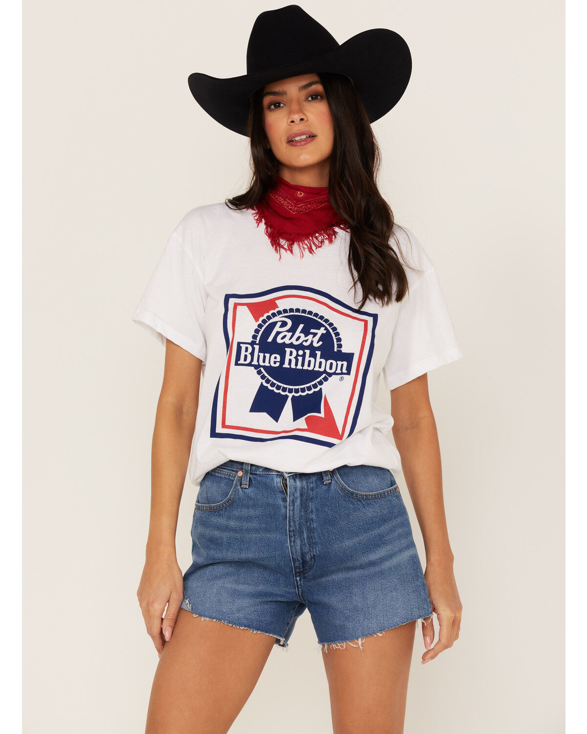 Image #1 - Hooey Women's Boot Barn Exclusive Pabst Logo Short Sleeve Graphic Tee, White, hi-res