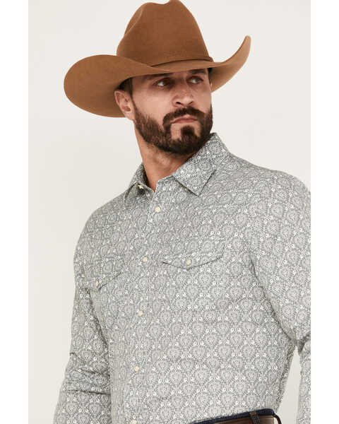 Image #2 - Gibson Men's Goldfield Floral Print Long Sleeve Western Pearl Snap Shirt , Steel, hi-res