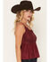 Image #2 - Shyanne Women's Stella Faux Suede Crochet Lace Tank, Maroon, hi-res