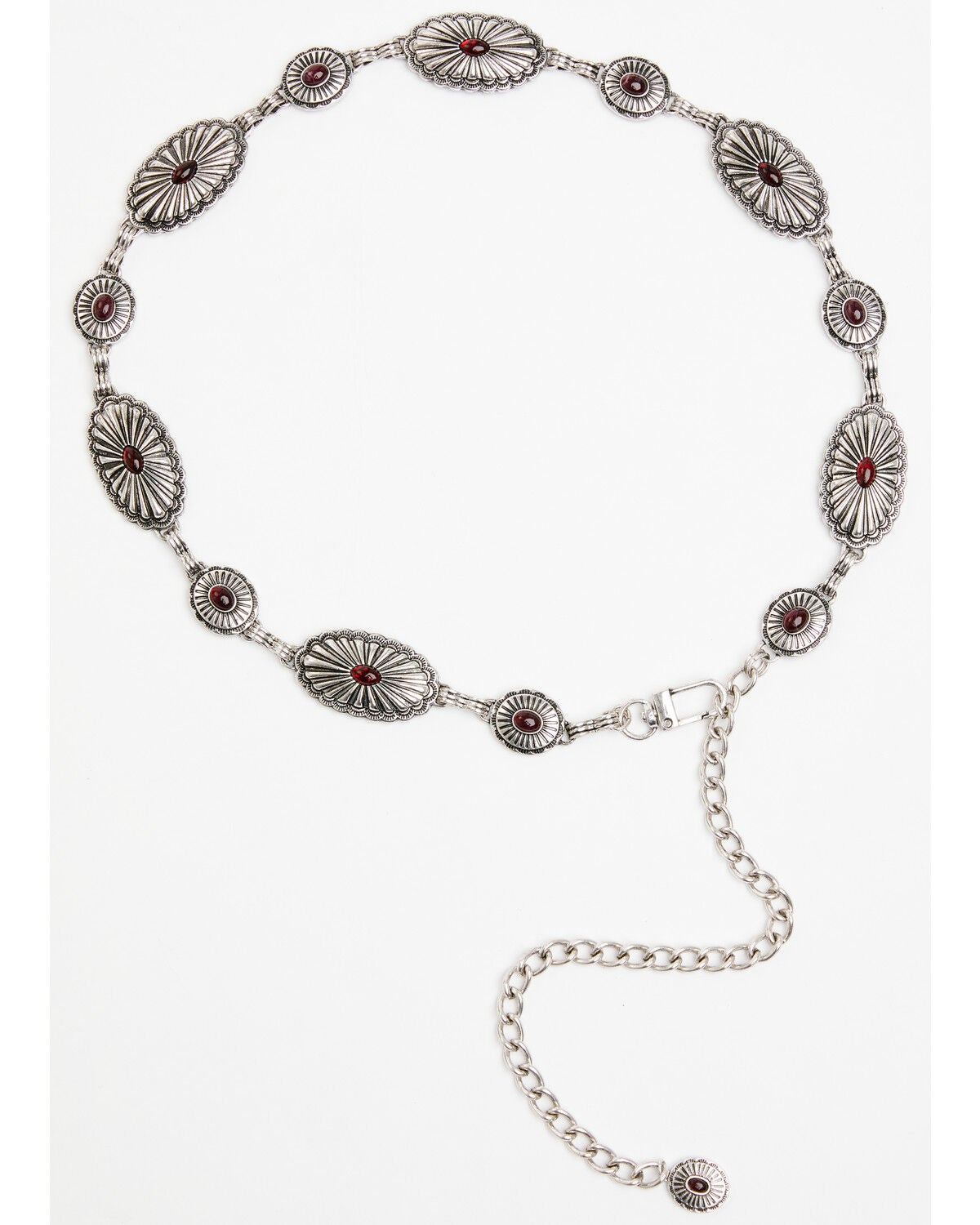 Shyanne Women's Sunburst Concho Chain Belt, Silver, hi-res