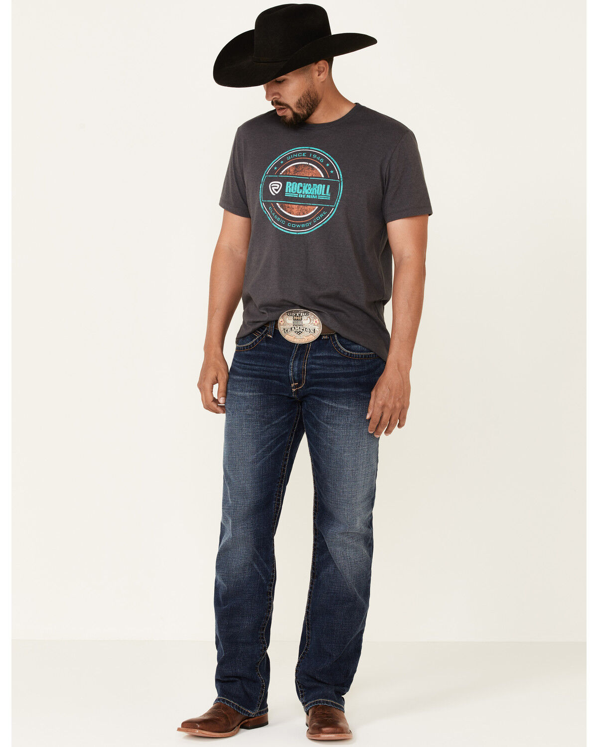 Image #2 - Rock & Roll Denim Men's Charcoal Circle Graphic Short Sleeve T-Shirt, Charcoal, hi-res