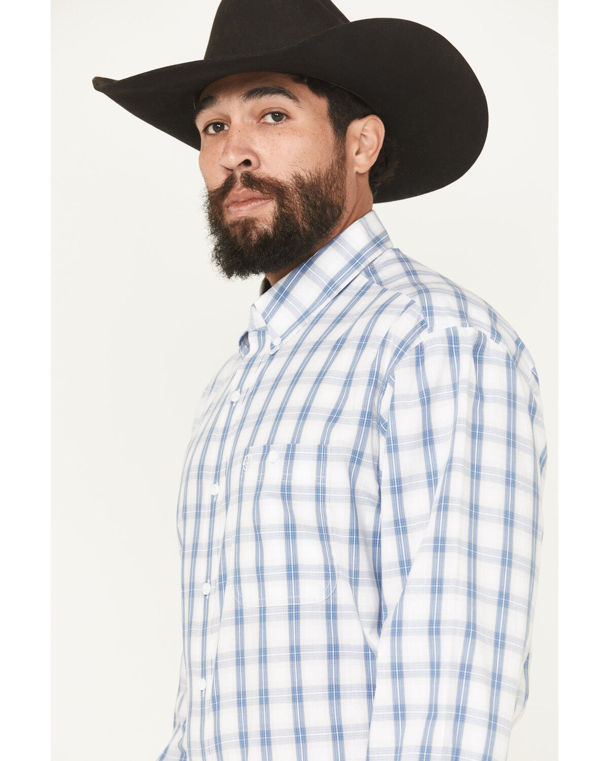Image #2 - George Strait by Wrangler Men's Plaid Print Long Sleeve Button-Down Stretch Western Shirt - Tall, White, hi-res