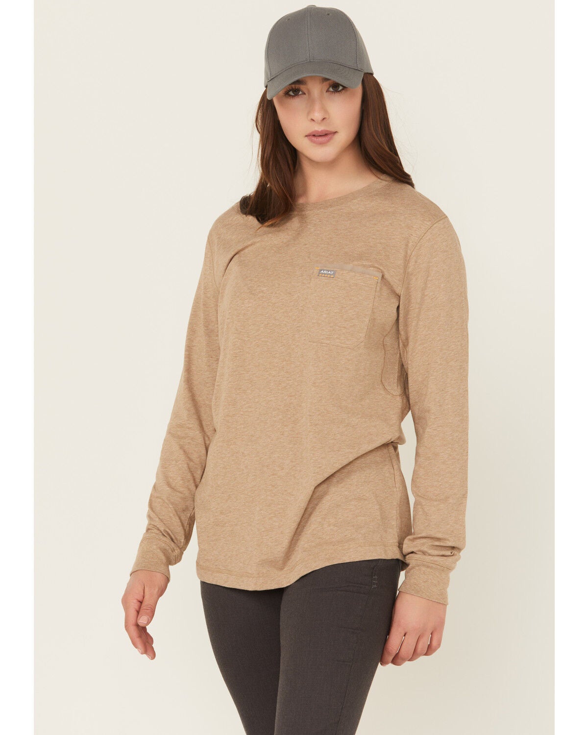 Image #2 - Ariat Women's Rebar Workman EST 1993 Long Sleeve Pocket Work Shirt, Khaki, hi-res