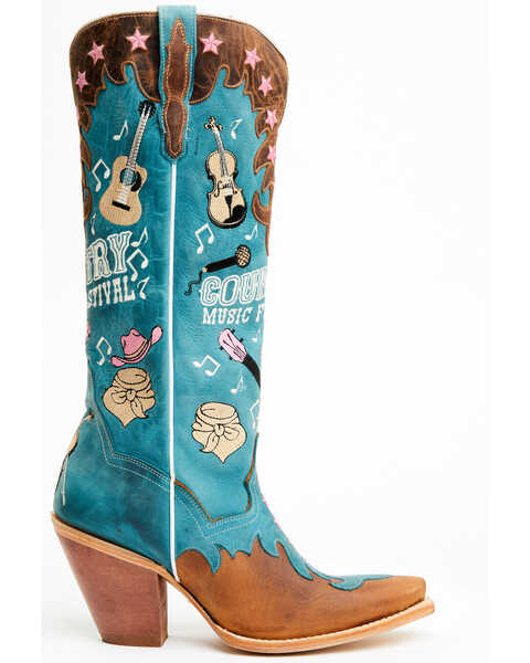 Image #2 - Dan Post Women's Nashville Music Festival Embroidered Western Tall Boots - Snip Toe , Blue, hi-res