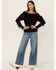 Shyanne Women's Black Off-Shoulder Fringe Long Sleeve Knit Sweater, Black, hi-res