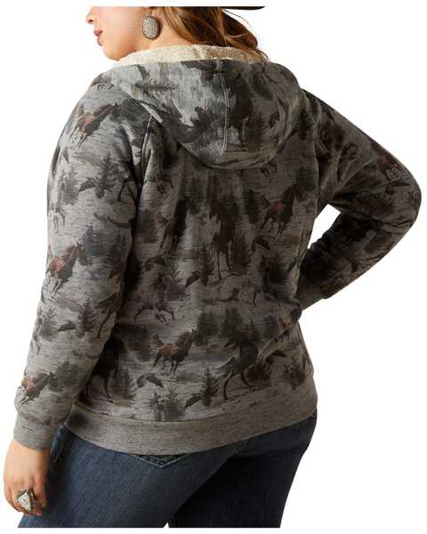 Image #2 - Ariat Women's R.E.A.L Horse Print Sherpa Lined Full Zip Hoodie - Plus , Grey, hi-res