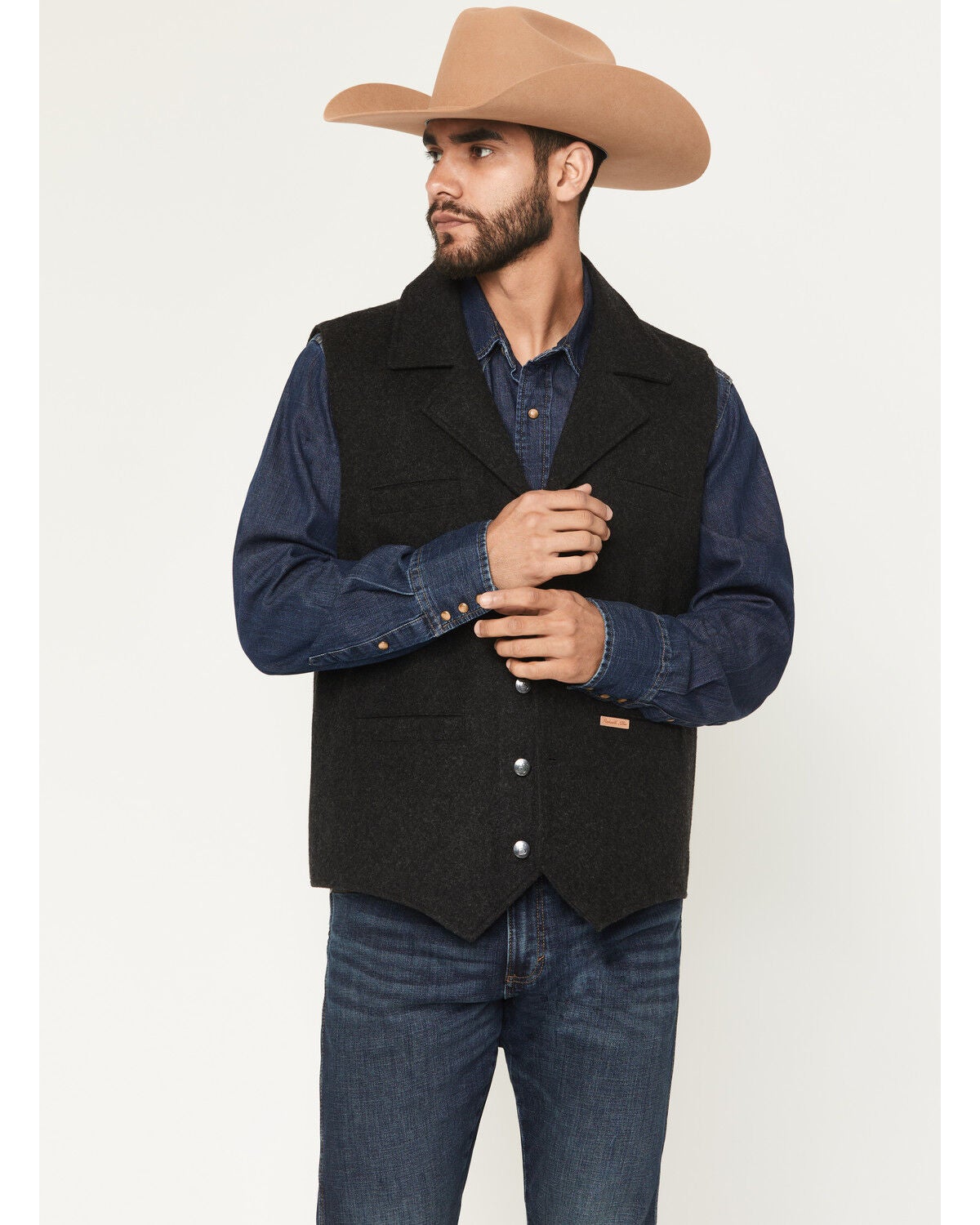 Image #1 - Panhandle Slim Men's Montana Wool Button-Down Vest, Black, hi-res