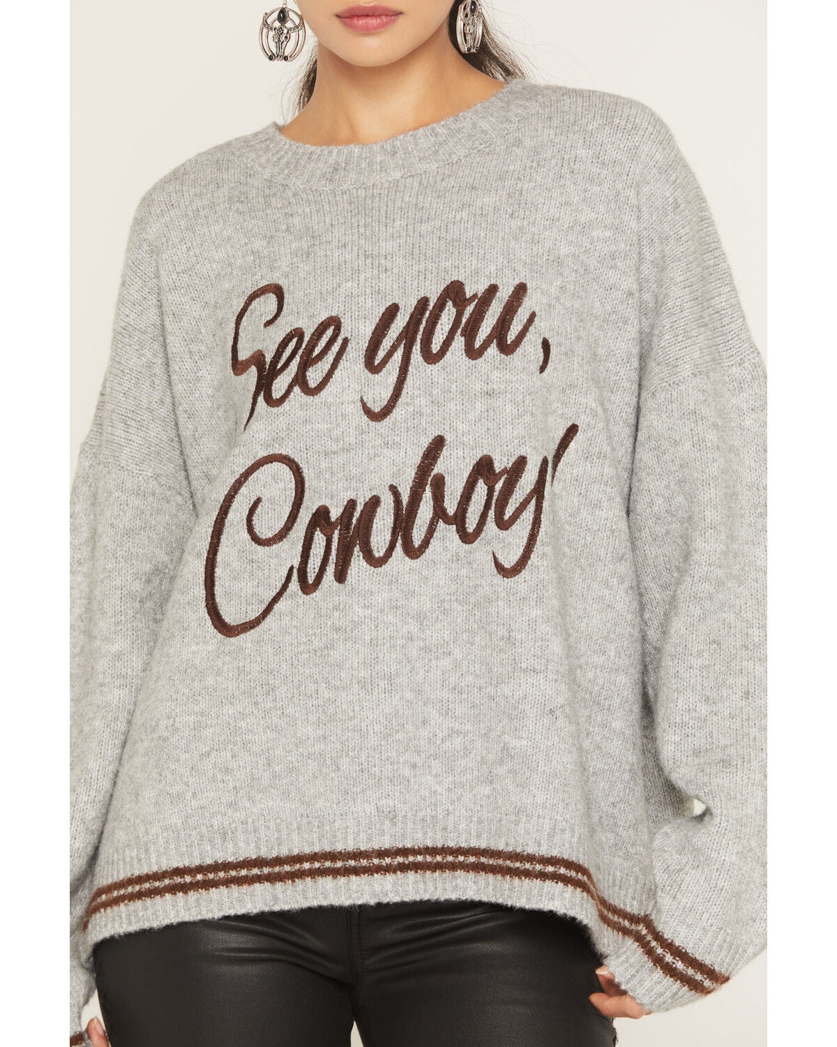 Image #3 - Bailey Rose Women's See You Cowboy Sweater, Grey, hi-res