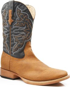Roper Men's Faux Leather Cowboy Boots - Square Toe, Tan, hi-res