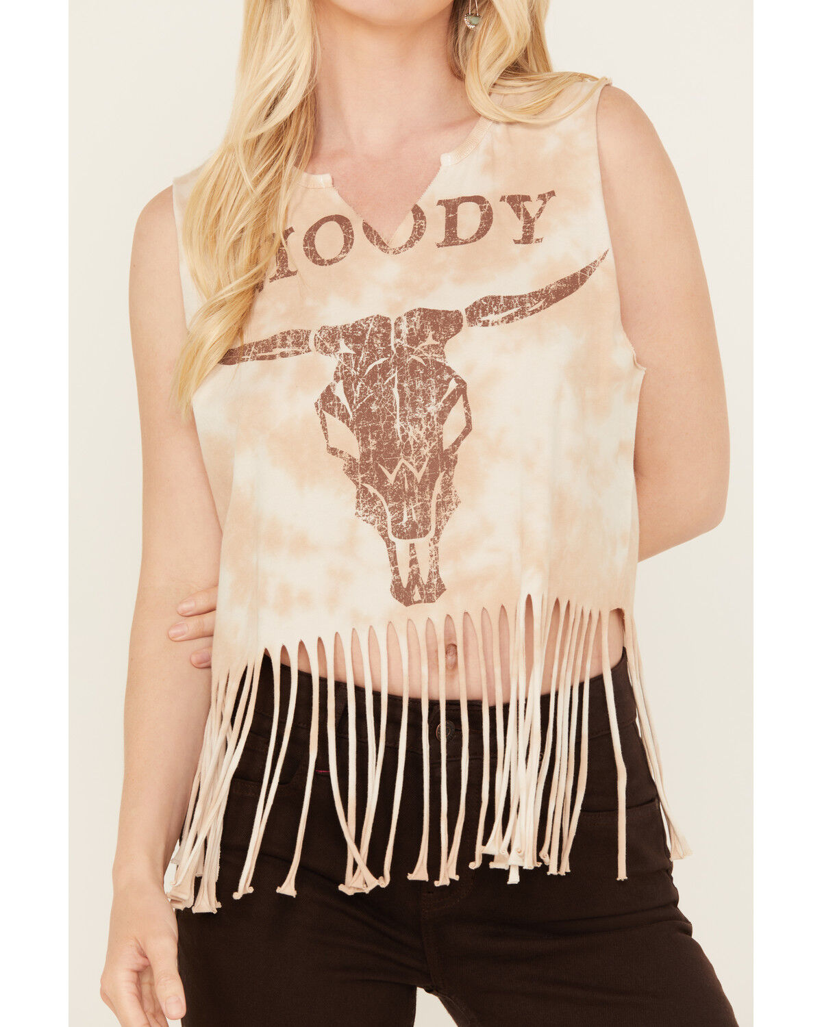 Image #3 - Idyllwind Women's Moody Steer Head Fringe Tank, Tan, hi-res