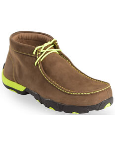 Twisted X Men's Brown & Neon Yellow Lace-Up Driving Mocs - Steel Toe , Brown, hi-res
