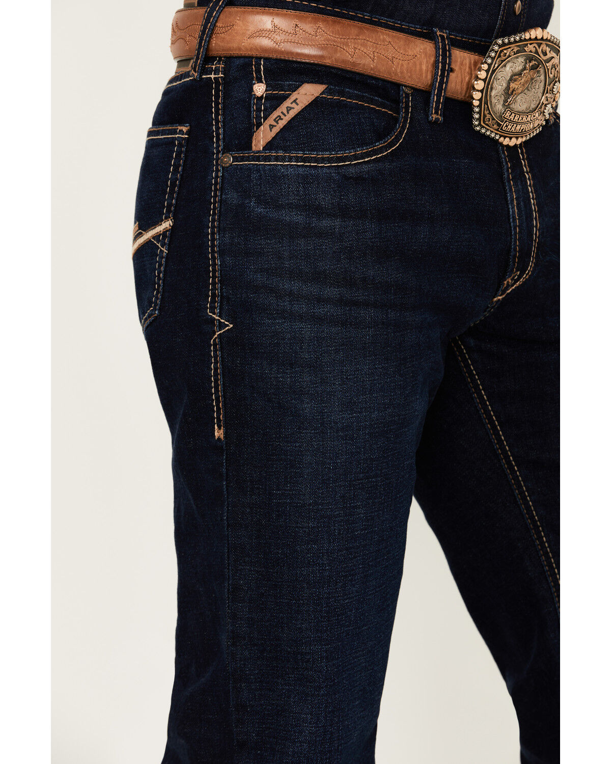 Image #2 - Ariat Men's M4 Wildfire Ranchford Dark Wash Relaxed Bootcut Stretch Denim Jeans, Dark Wash, hi-res