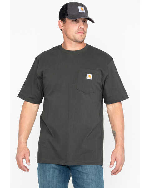 Image #3 - Carhartt Men's Loose Fit Heavyweight Logo Pocket Work T-Shirt, Bark, hi-res