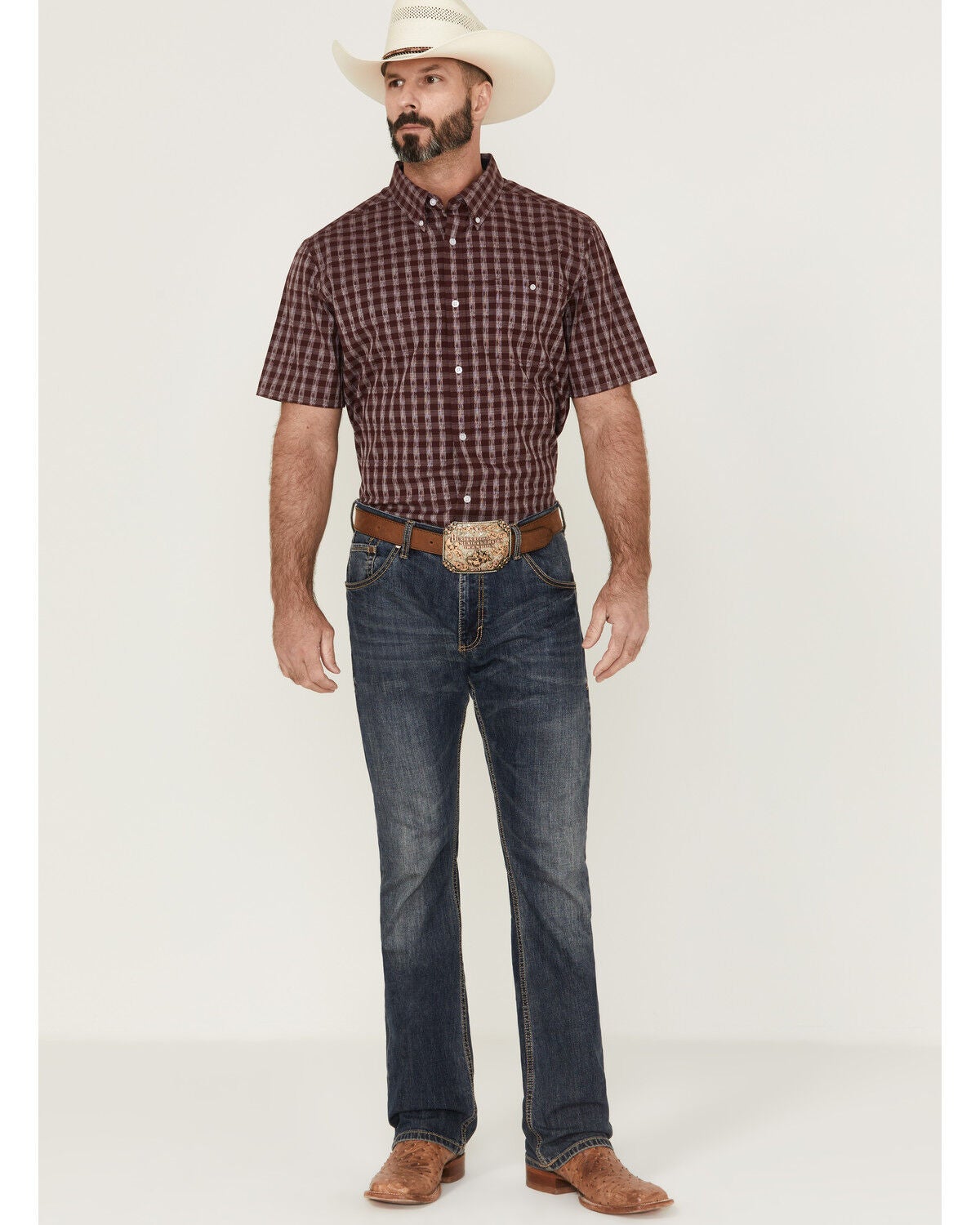 Image #2 - RANK 45&reg; Men's Pick Up Small Plaid Print Short Sleeve Button-Down Western Shirt, Blue, hi-res