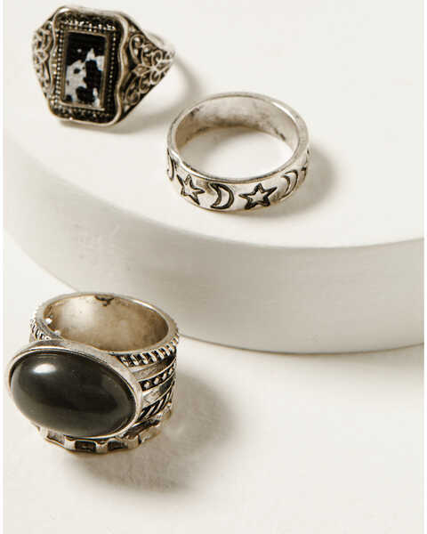 Image #1 - Shyanne Women's Cow Print and Labradorite Ring Set - 3 Piece , Silver, hi-res