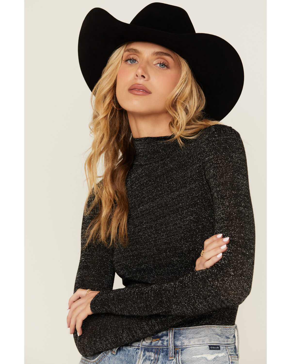 Image #2 - Rock & Roll Denim Women's Lurex Long Sleeve Top, , hi-res