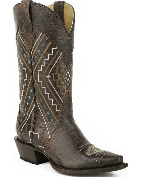 Image #1 - Roper Women's Neon Southwestern Sanded Western Boots - Snip Toe, Brown, hi-res
