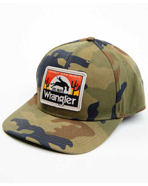 Wrangler Men's Sunset Logo Patch Camo Mesh-Back Ball Cap , Camouflage, hi-res