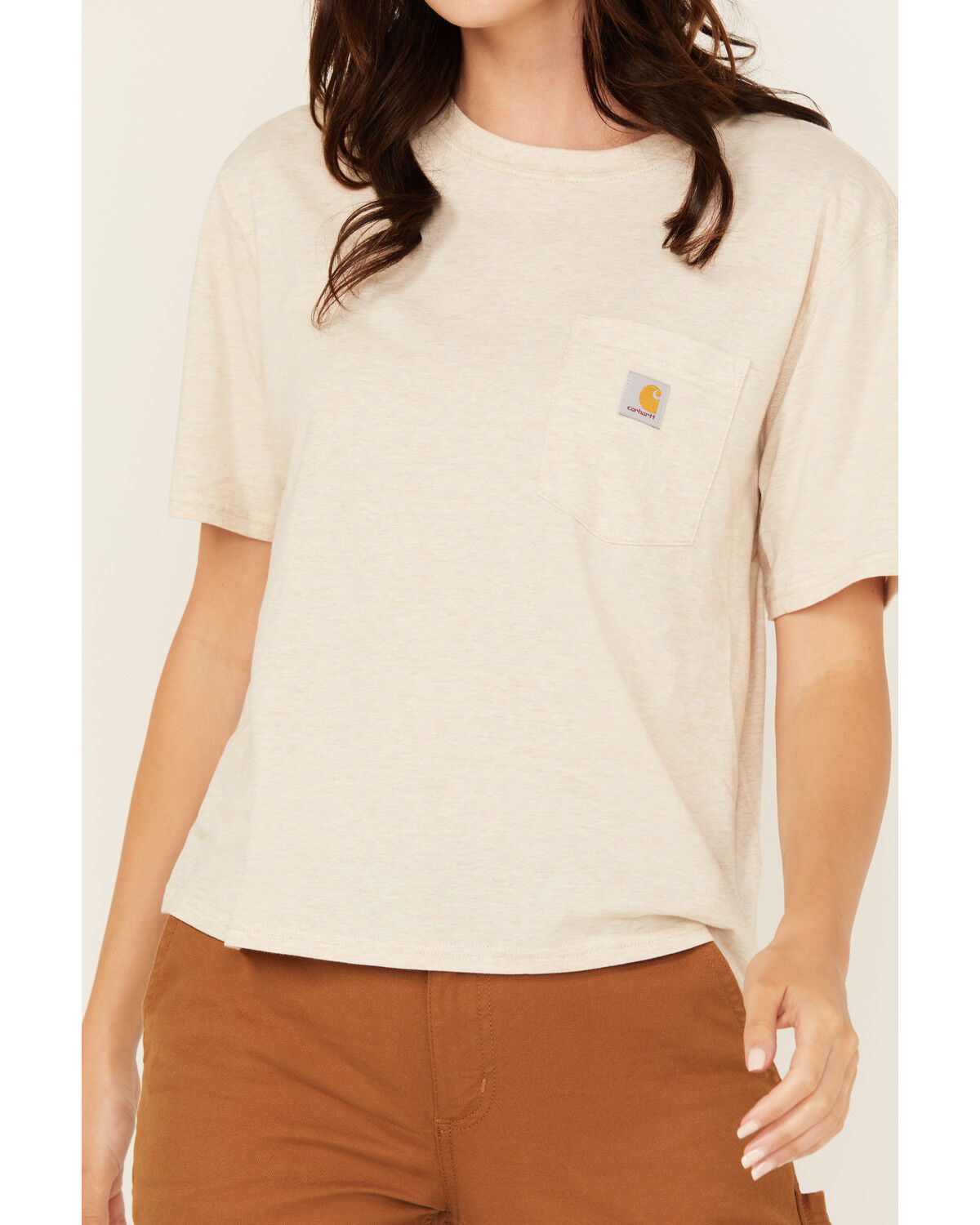 Image #3 - Carhartt Women's Tencel™ Fiber Series Loose Fit Short Sleeve Pocket Work Shirt, Oatmeal, hi-res