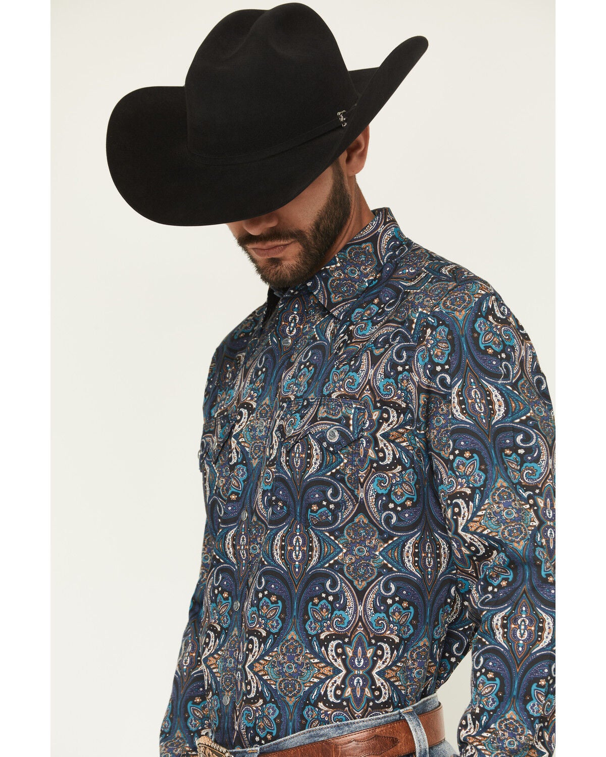 Image #2 - Moonshine Spirit&reg; Men's Show Stopper Floral Print Long Sleeve Snap Western Shirt, Blue, hi-res