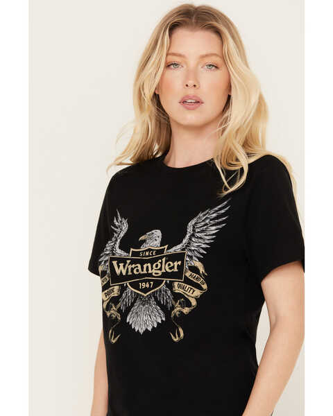 Image #2 - Wrangler Women's Eagle Logo Short Sleeve Graphic Tee, Black, hi-res