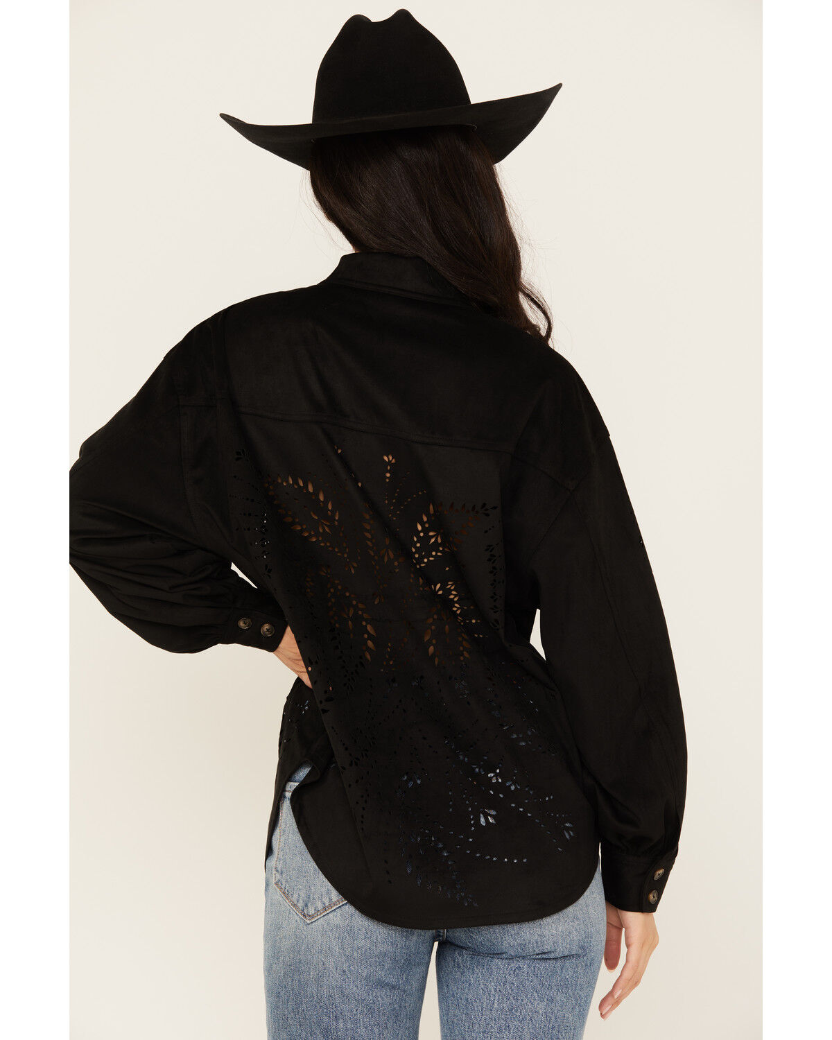 Image #4 - Shyanne Women's Faux Suede Laser Cutout Shacket, Black, hi-res