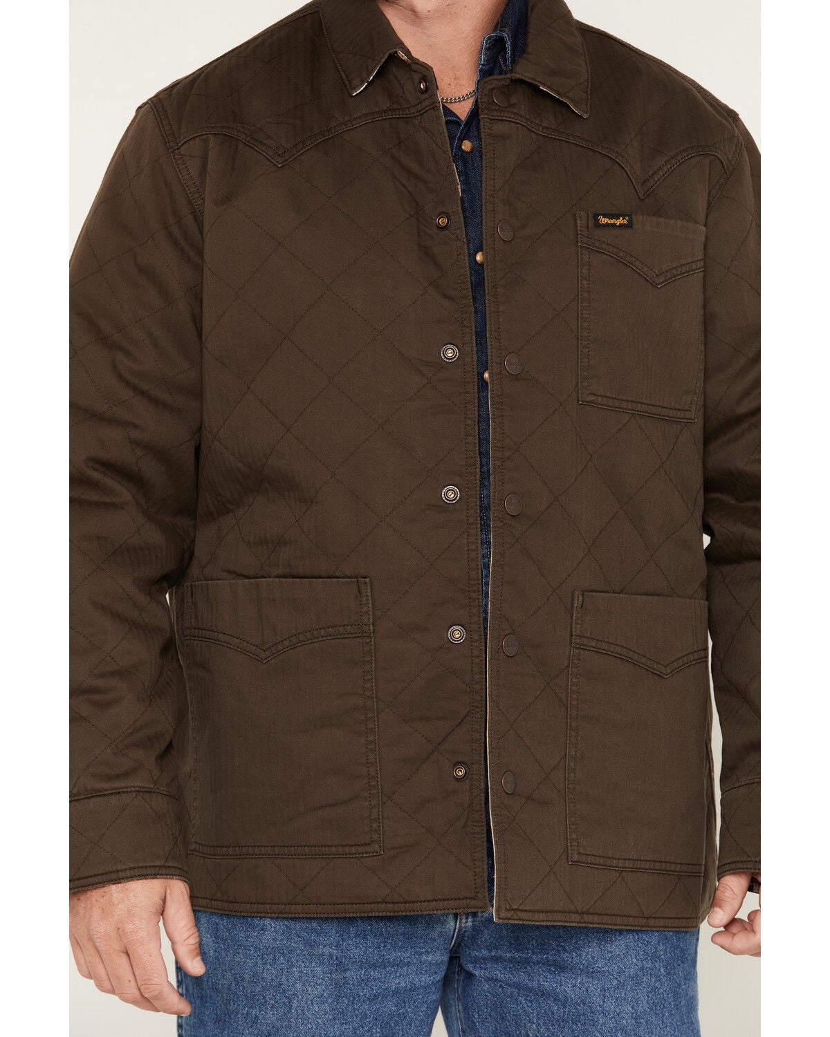 Image #3 - Wrangler Men's Reversible Solid Southwestern Print Quilted Jacket, Brown, hi-res