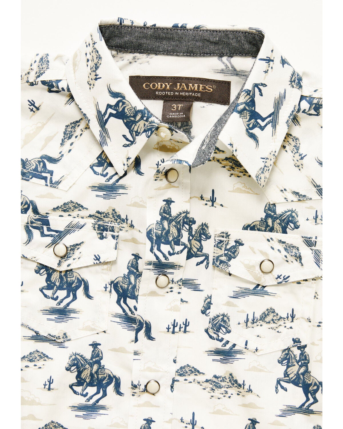Image #2 - Cody James Toddler Boys' Amos Western Print Short Sleeve Snap Western Shirt, Blue, hi-res