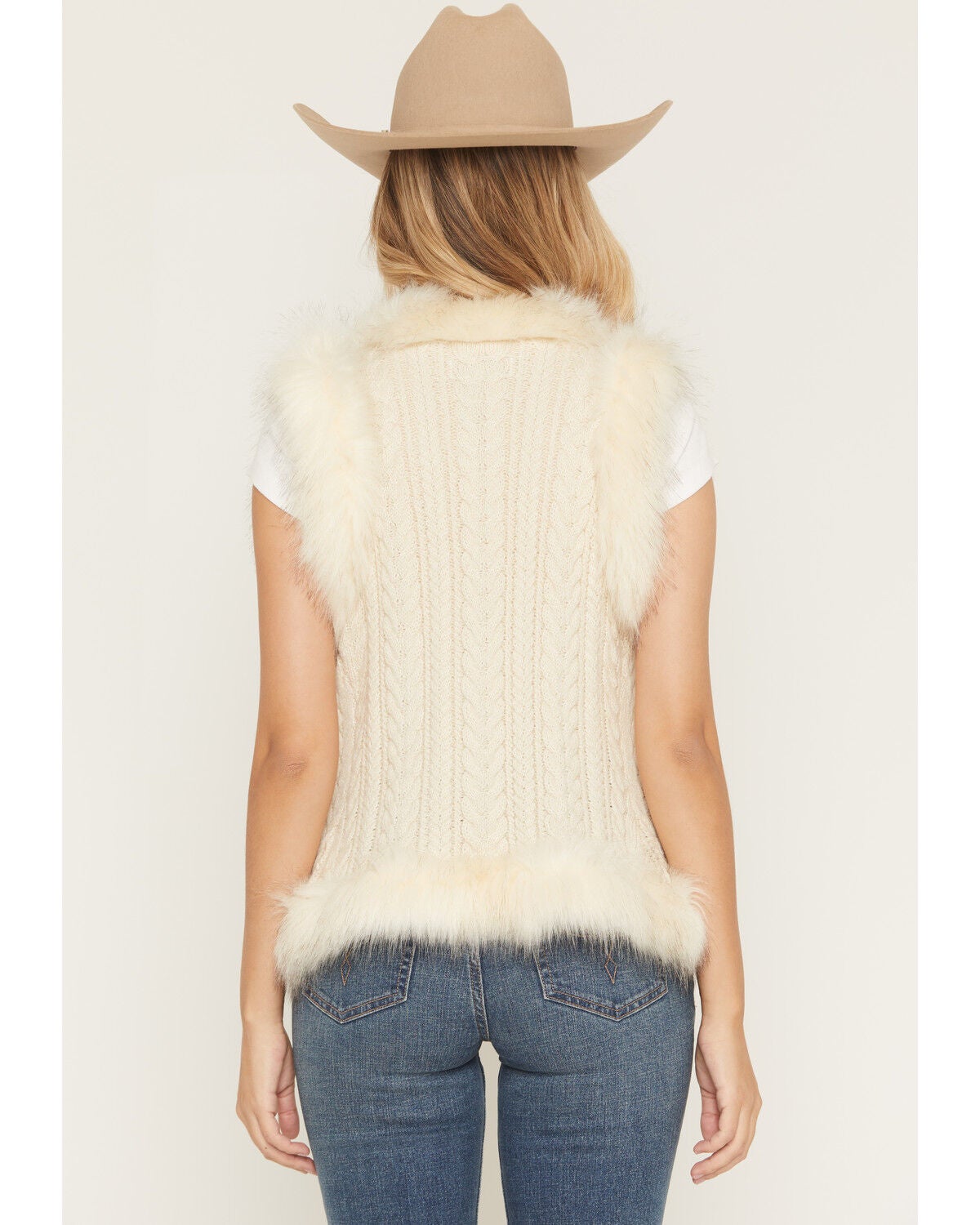 Image #4 - Shyanne Women's Fur Trim Knit Vest, Off White, hi-res