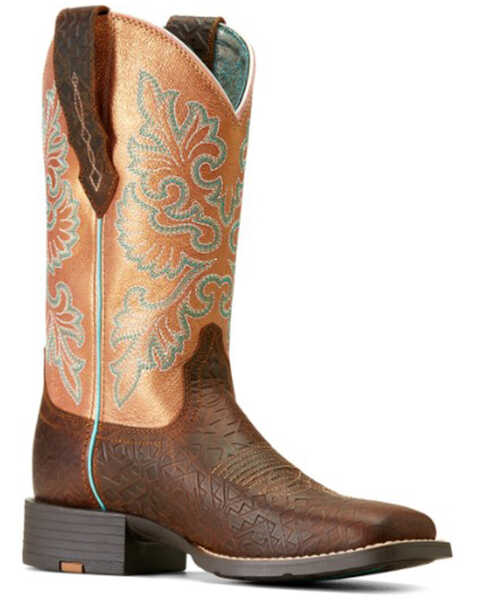 Ariat Women's Round Up StretchFit Western Boots - Broad Square Toe, Brown, hi-res