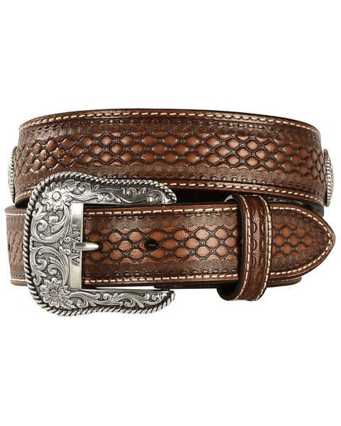 Ariat Men's Fabric Inlay Concho & Basketweave Leather belt, Natural, hi-res