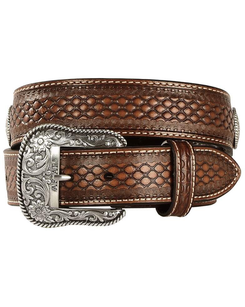 Ariat Beaded Basketweave Leather belt, Natural, hi-res