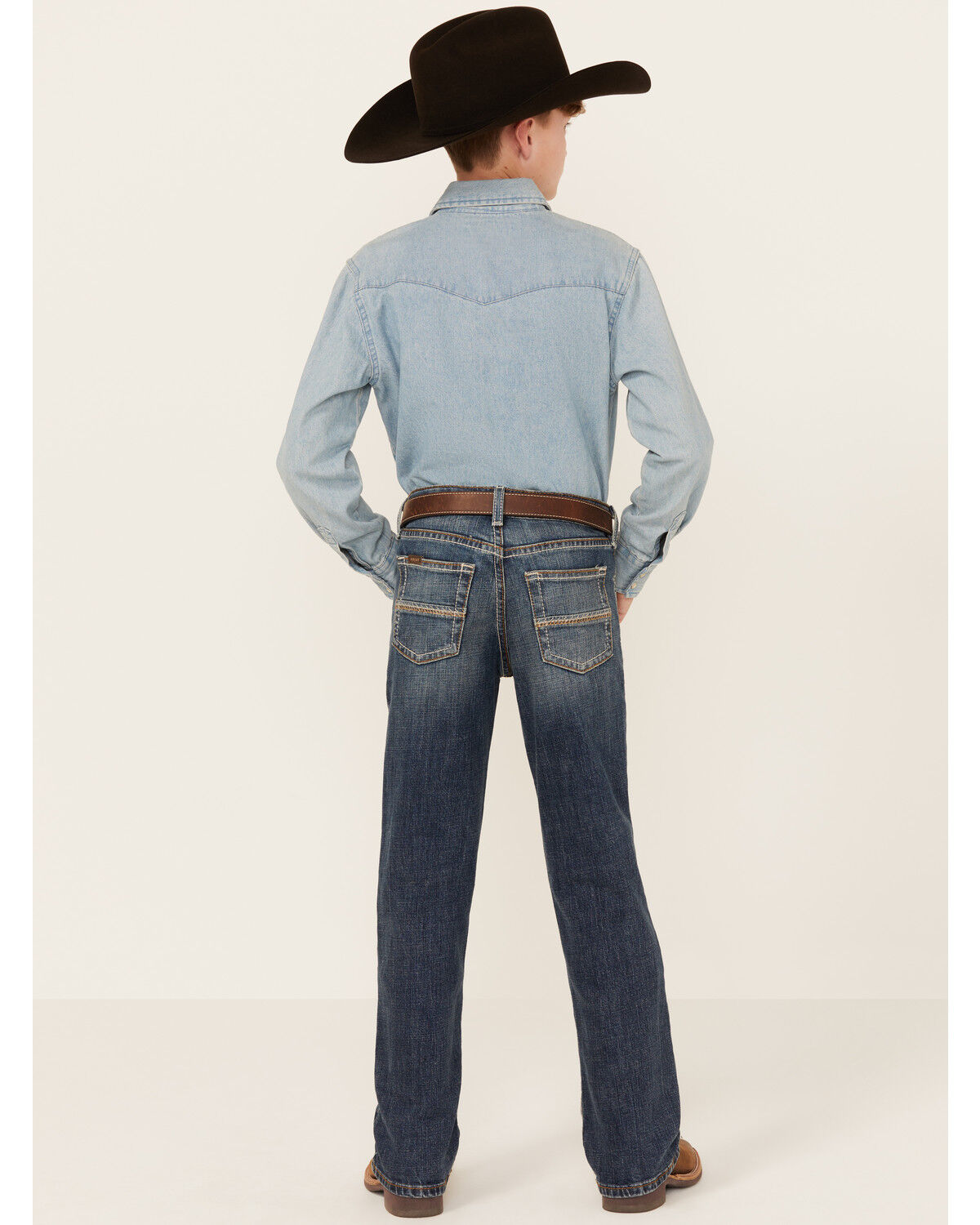 Image #3 - Ariat Boys' B4 Relaxed Bootcut Stretch Denim Jeans, Blue, hi-res