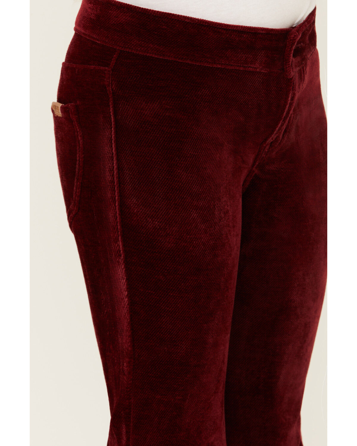 Image #2 - Rock & Roll Denim Girls' Velvet Stretch Button Flare Jeans, Red, hi-res