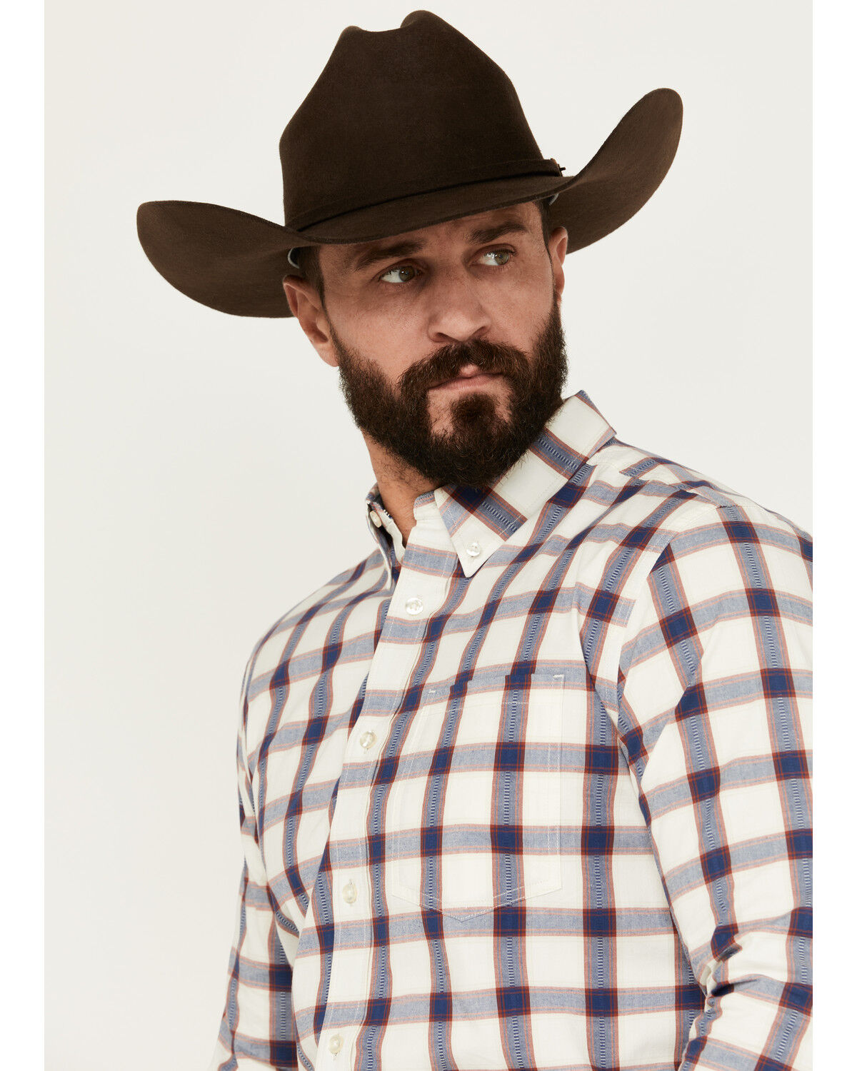 Image #2 - Cody James Men's Yeehaw Plaid Print Long Sleeve Button-Down Stretch Western Shirt, Ivory, hi-res