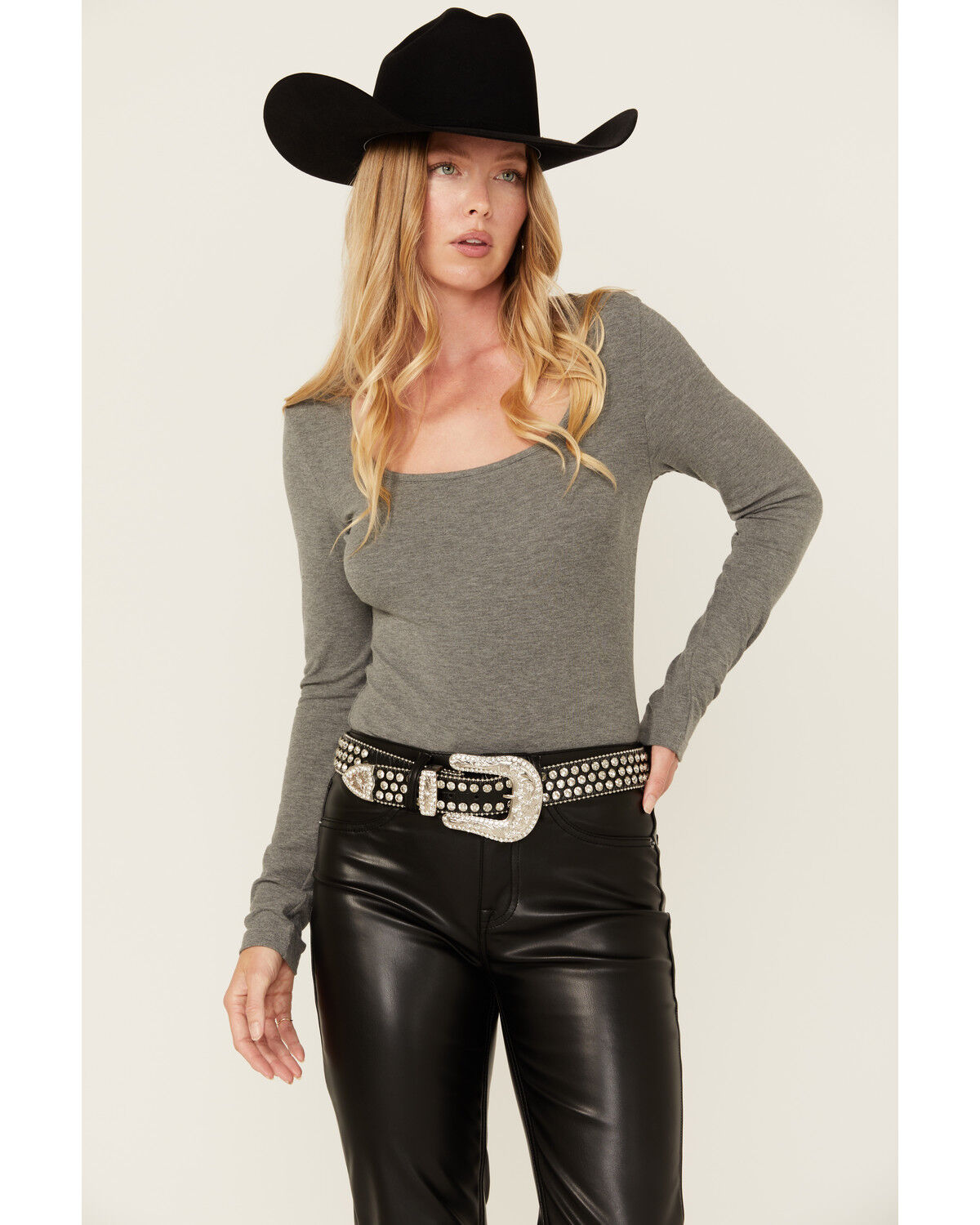 Image #1 - Shyanne Women's Rhinestone Studded Leather Belt, Black, hi-res
