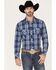 Image #1 - Rock & Roll Denim Men's Medium Plaid Stretch Long Sleeve Pearl Snap Shirt, Blue, hi-res