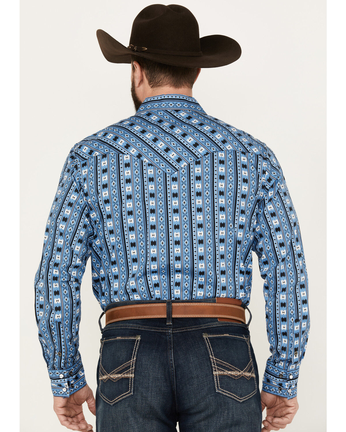 Image #4 - Cinch Men's Southwestern Print Long Sleeve Western Snap Shirt, Light Blue, hi-res
