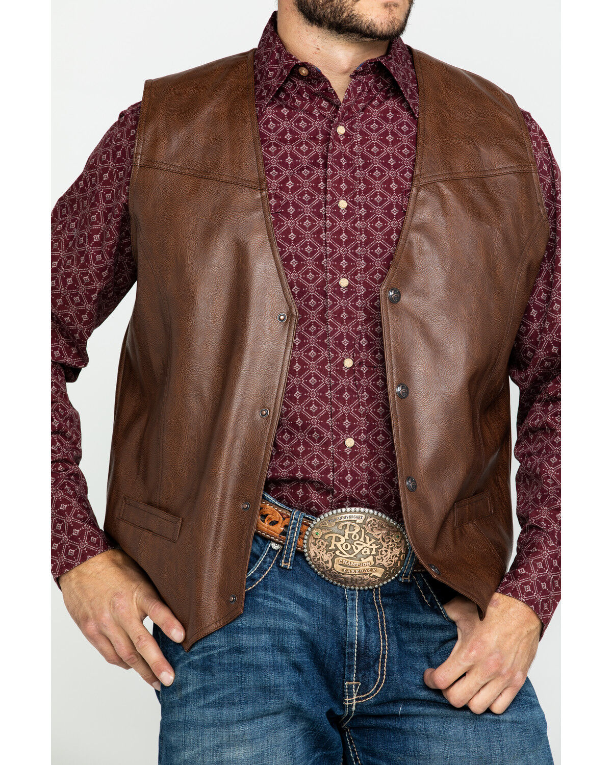 Image #5 - Cripple Creek Men's Whiskey Brown Faux Leather Vest, Med Brown, hi-res