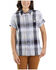 Image #1 - Carhartt Women's Loose Fit Plaid Twill Short Sleeve Button Down Work Shirt, White, hi-res