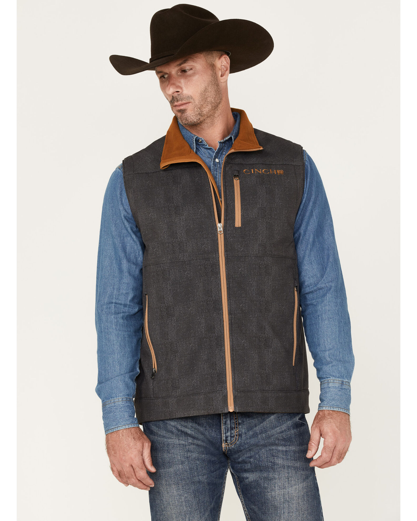Cinch Men s Herringbone Concealed Carry Zip Front Softshell Vest