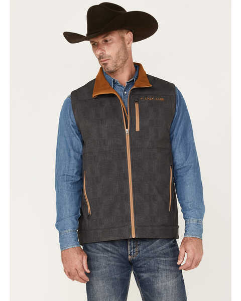 Cinch Men's Herringbone Concealed Carry Zip-Front Softshell Vest , Charcoal, hi-res