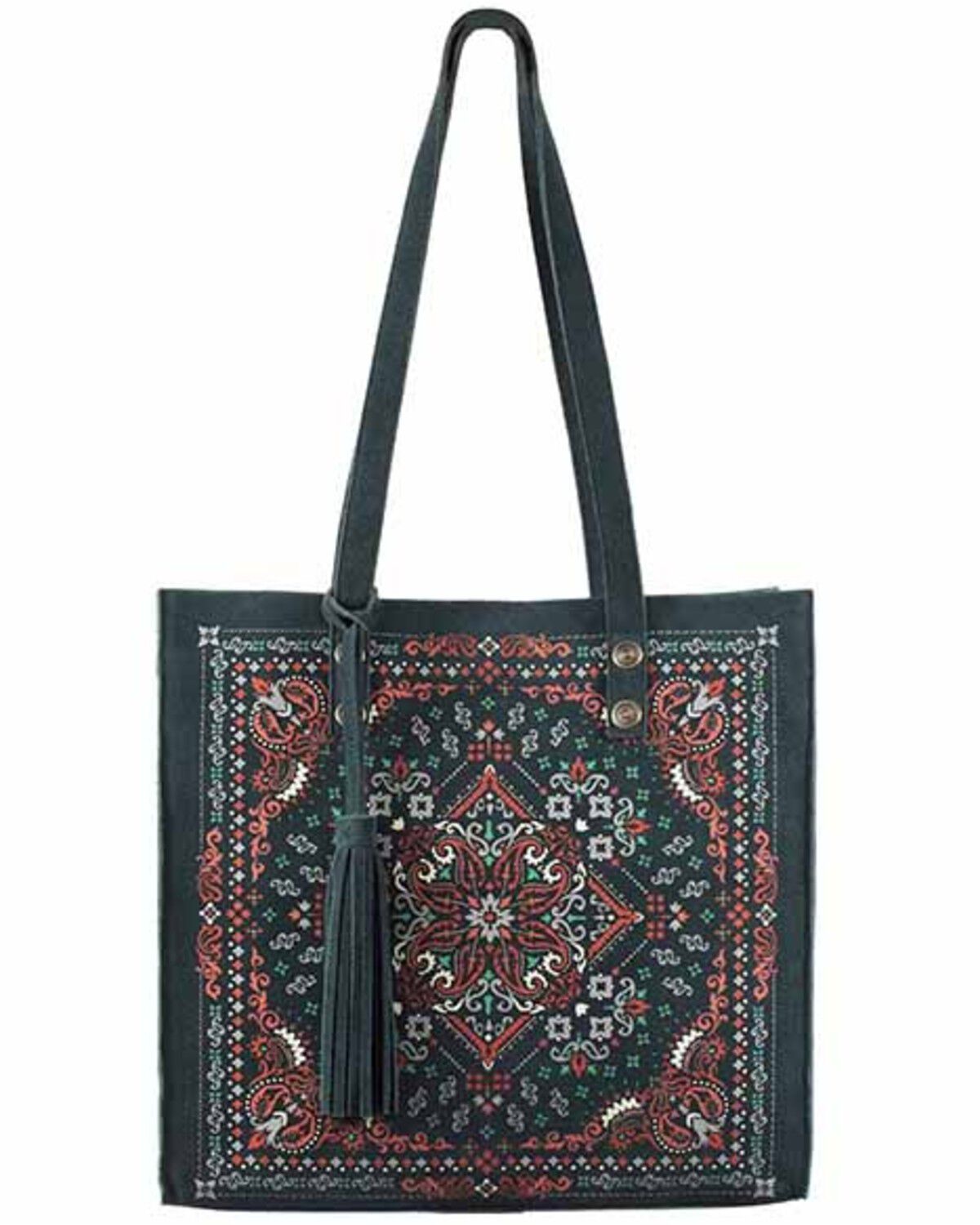 Image #1 - Scully Women's Printed Leather Tote, Blue, hi-res