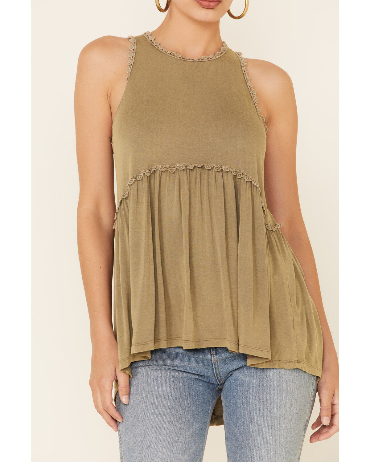 Image #3 - POL Women's High Neck Flowy Zip-Back Babydoll Tank Top , , hi-res