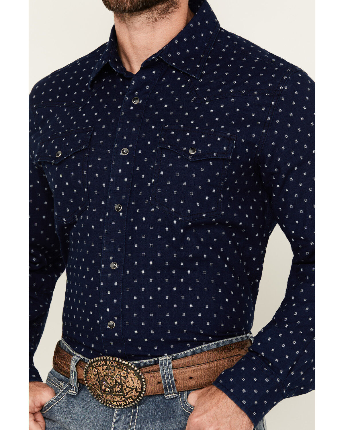 Image #3 - Wrangler Retro Men's Printed Long Sleeve Snap Western Shirt, Navy, hi-res