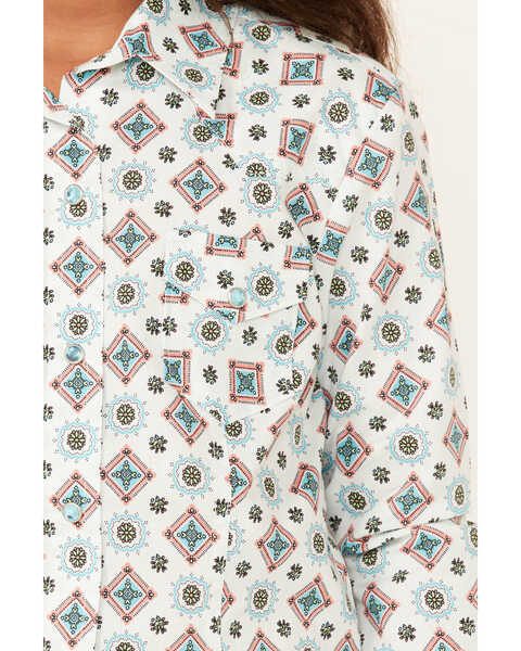 Image #3 - Cruel Girl Girls' Diamond Geo Print Long Sleeve Snap Shirt, Light Blue, hi-res