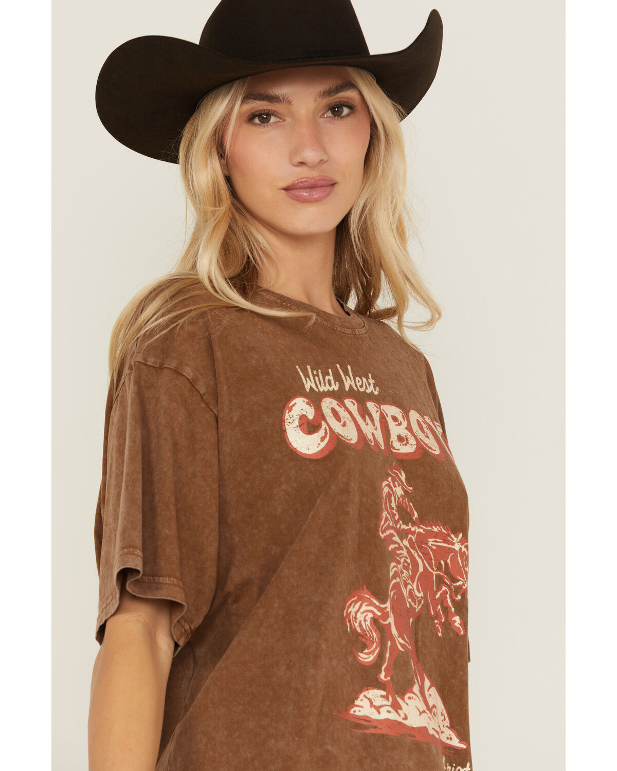 Image #2 - Ariat Women's Wild West Cowboy Short Sleeve Oversized Graphic Tee, Brown, hi-res