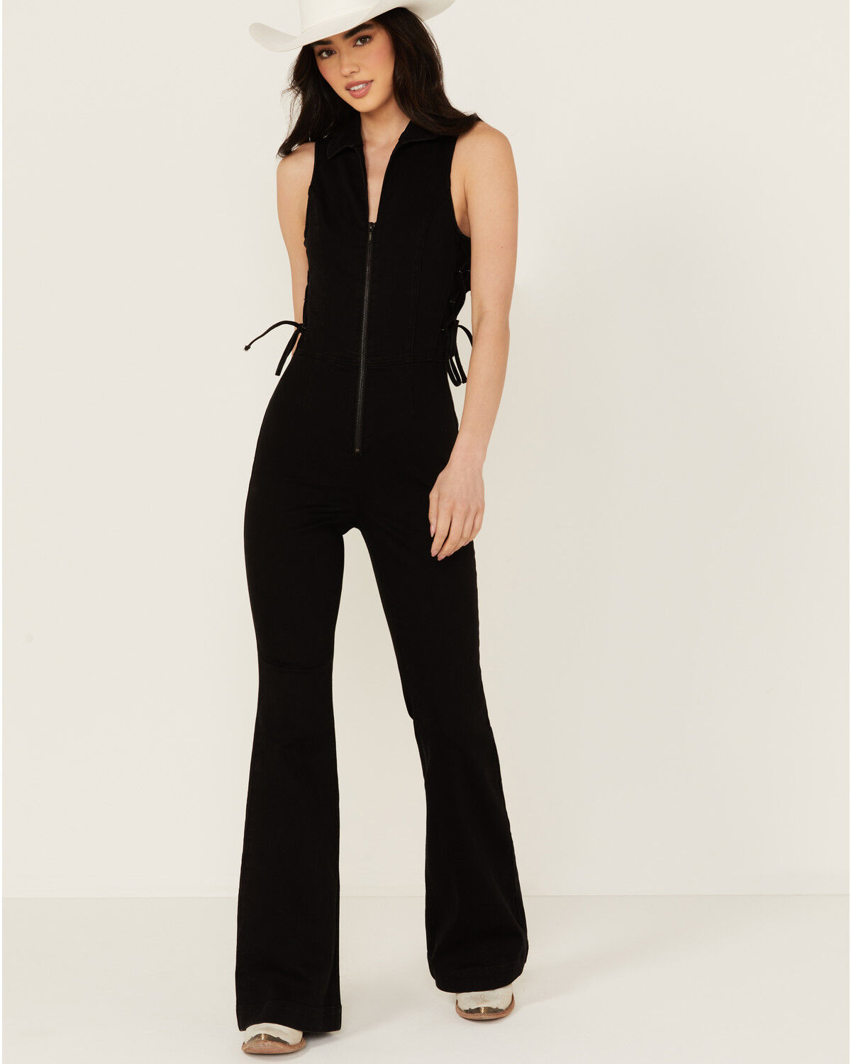 Image #1 - Idyllwind Women's Lawson Stretch Lace Detail Flare Jumpsuit, Black, hi-res