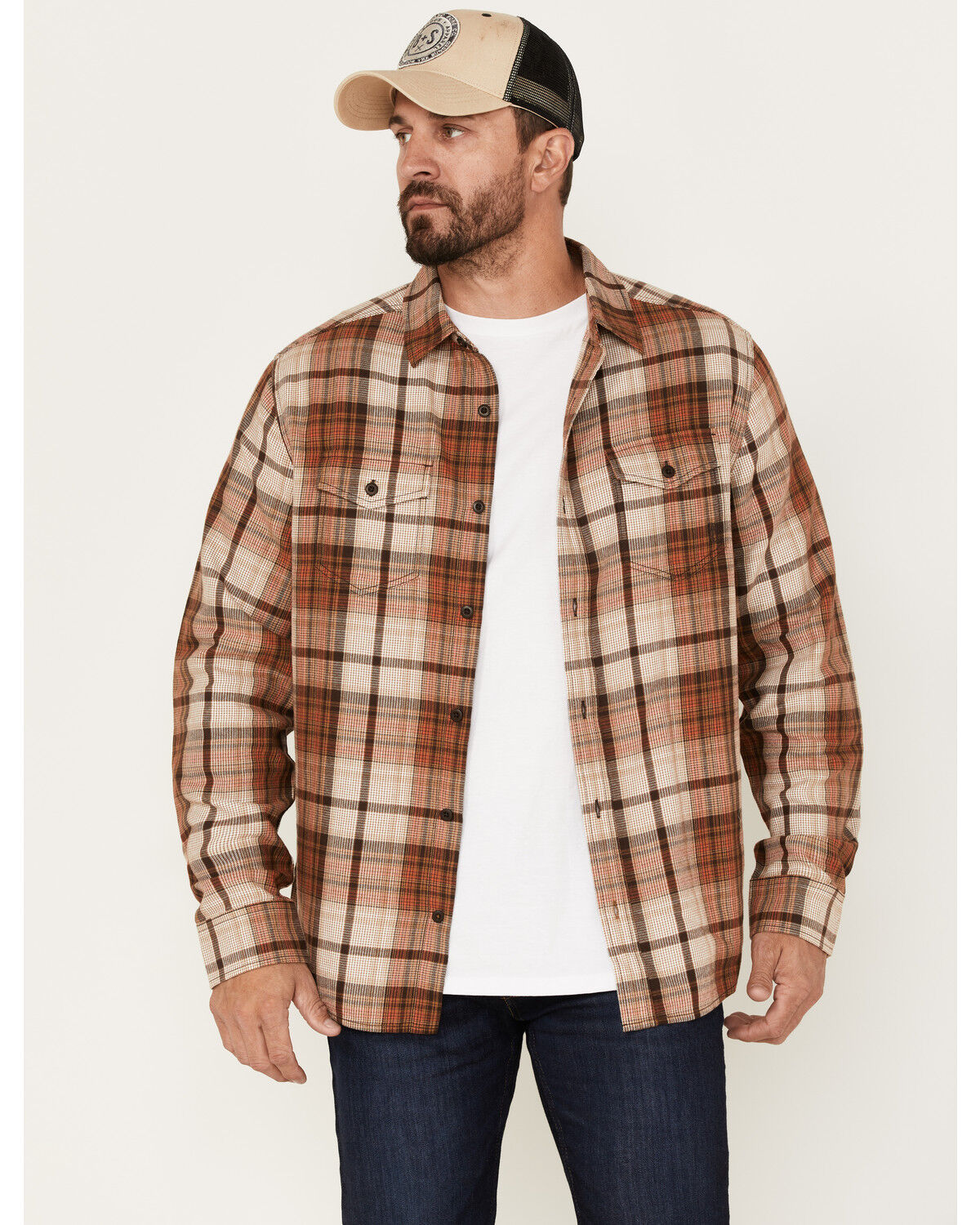 Image #1 - Brothers and Sons Men's Plaid Print Long Sleeve Button Down Flannel Shirt, Dark Brown, hi-res