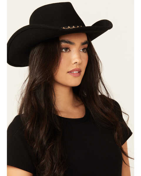 Nikki Beach Women's Electra Felt Western Fashion Hat , Black, hi-res